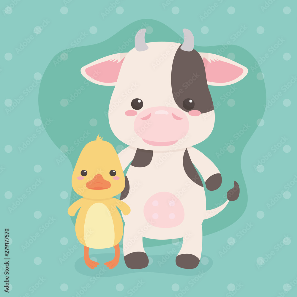 cute and little cow and duck characters cute and little cow and duck characters