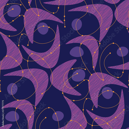 Purple atomic age abstract seamless pattern