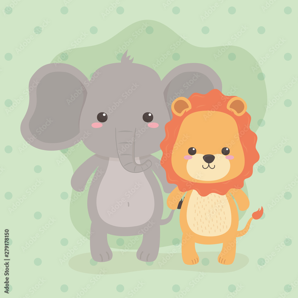 cute and little elephant and lion characters cute and little elephant and lion characters
