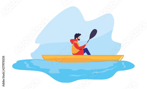 man with boat and adventure rowing