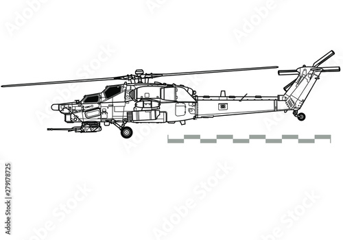 Mil Mi-28 Havoc. Outline vector drawing