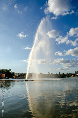 A giant fountain on the lake in Sete Lagoas ( Seven Lakes ) .City in Brazil. State of MInas Gerais.