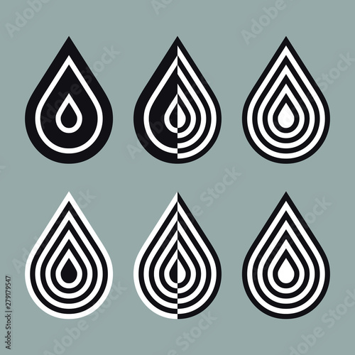 Série vectorielle de gouttes d'eau abstraites faites de lignes.