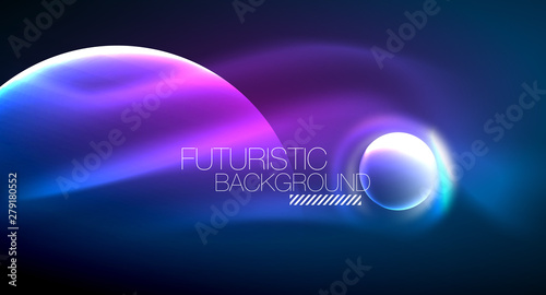 Blue neon bubbles and circles futuristic abstract background