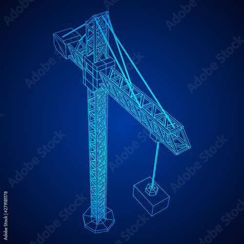 Tower construction building crane. Wireframe low poly mesh vector illustration
