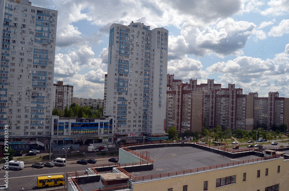 Fototapeta premium Residential area in Kiev at summer. Exterior