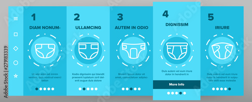 Color Baby Absorbent Diapers Vector Onboarding Mobile App Page Screen. Newborn Diaper, Disposable Nappies Outline Symbols Pack. Childcare, Infant Necessities. Children Hygiene Product Illustrations
