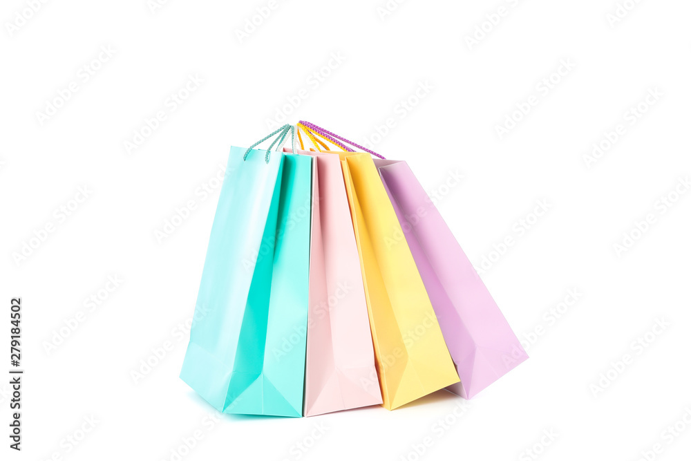 Multicolor paper bags isolated on white background