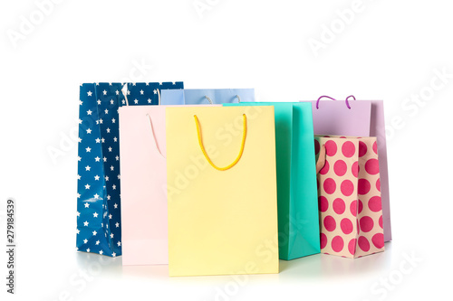 Multicolor paper bags isolated on white background