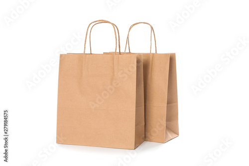 Empty paper bags isolated on white background