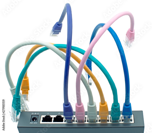 Obraz na płótnie network cables connected to router