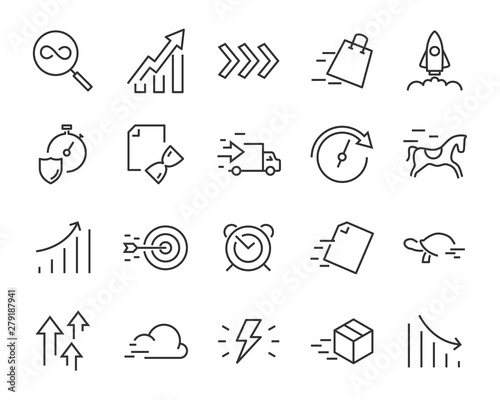 set of speed icon, such as agile, fast, up, increase, rising, accelerator