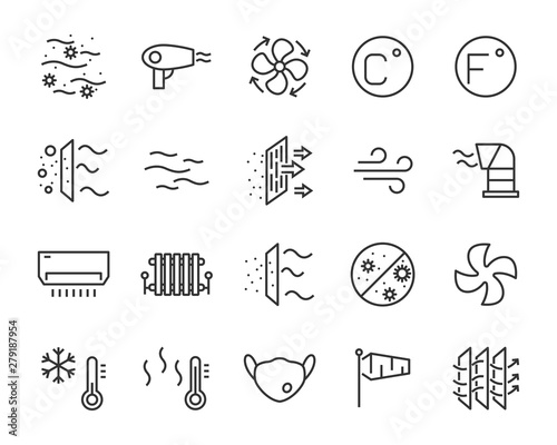 set of air icons, such as air filter, temperature, air purifier, dust