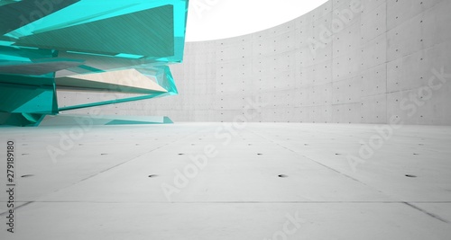Abstract architectural wood and glass interior of a minimalist house. 3D illustration and rendering.