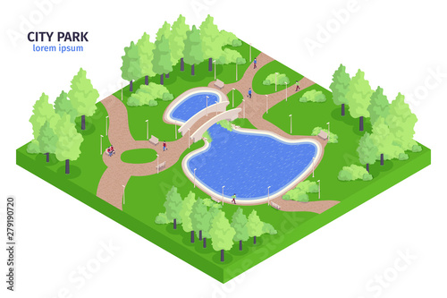 Isometric City Park Composition