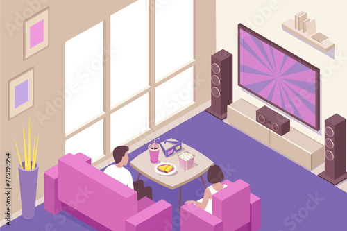 Online Cinema Isometric Composition 