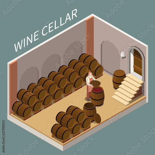 Wine Cellar Isometric Illustration