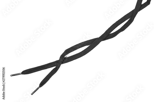 Black shoelaces isolated on white background, top view