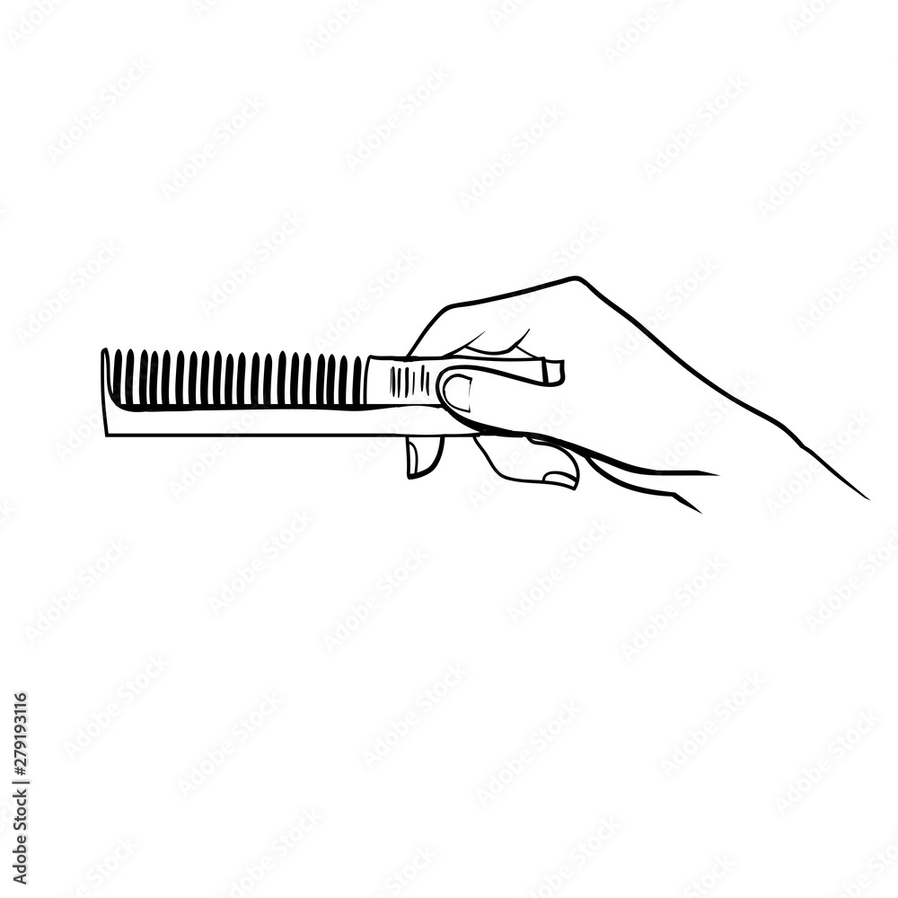 Hands cutting hair, hands of a hairdresser, hands and scissors, linear drawing in vector Hands cutting hair, hands of a hairdresser, hands and scissors, linear drawing in vector