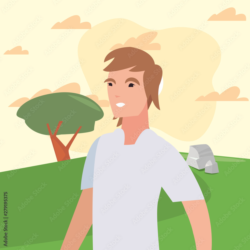 Fototapeta premium man character in the park outdoor
