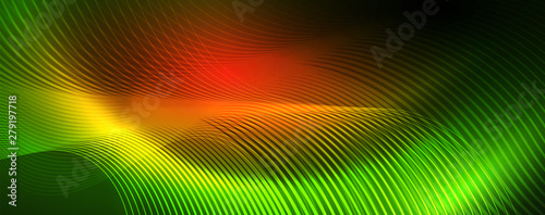 Shiny neon lines template - northern lights glowing blur lines. Futuristic style glow neon 80s disco club or night party techno template