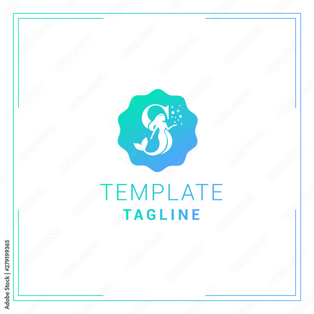 logo template with the letter S and a mermaid silhouette