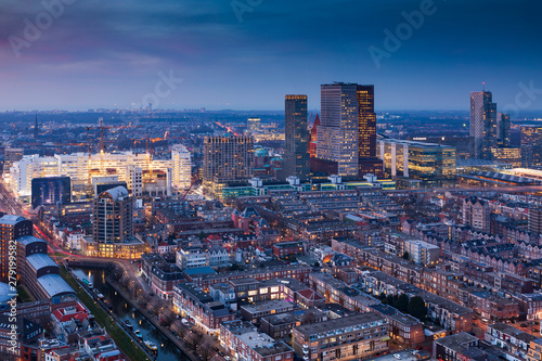 aerial view on the city centre of The Hague at dusk photo