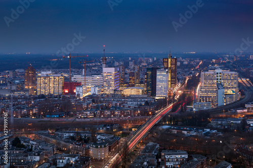 aerial view on the city centre of The Hague at dusk