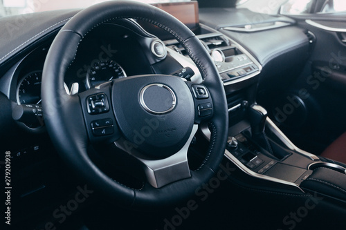 Car Interior Driver Side View. Modern Car Interior Design. © Nana_studio