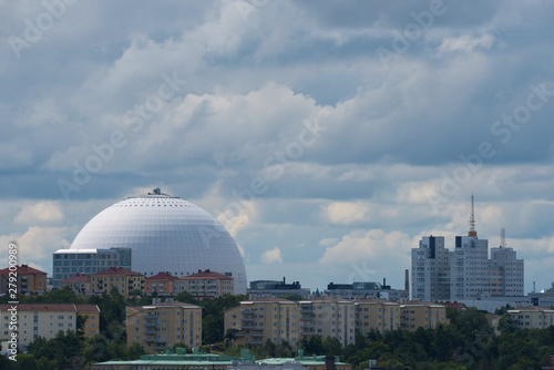 View over arenas and the Globe, in Stockholm photo