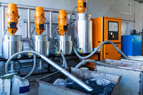 Polyurethane foam pipes production. Manufacturing facility. Automated production facility machine