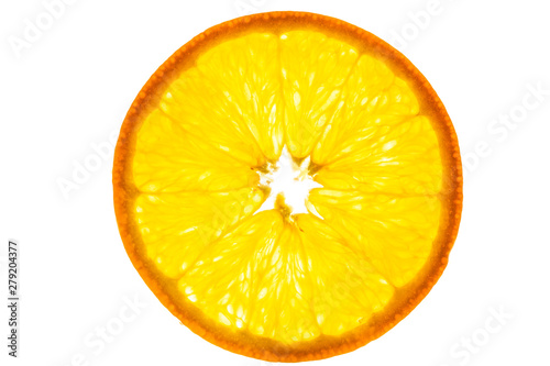 Slice of ripe orange on the white background