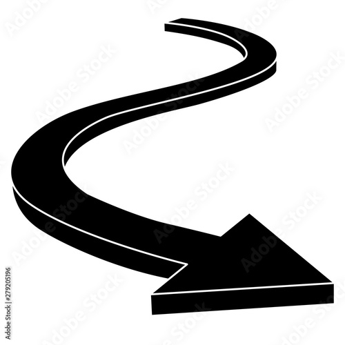 Black bent arrow. Flat icon