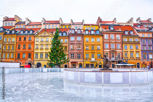 Skating rink in the Old town square in Warsaw on the eve of Christmas, Poland