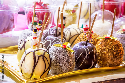 Photography Chocolate cake pops in christmas market in Paris.