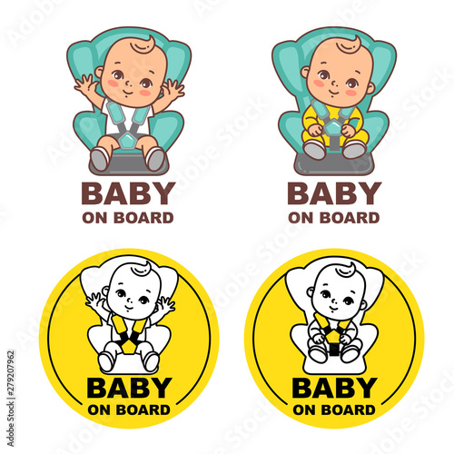 Baby sitting on car seat. Sticker for car.