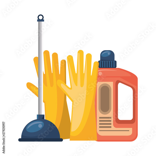 Set of cleaning equipment and products