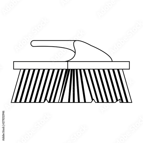Cleaning brush for floor isolated symbol in black and white