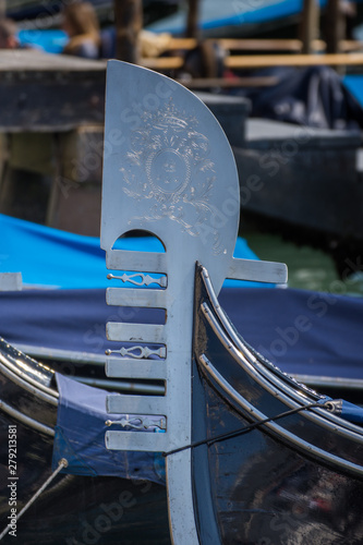 Iron prow head of a Venetian gondola, known as the fero da prora symbolising photo