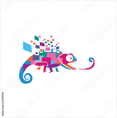 abstract chameleon tech logo icon colorful design vector illustration . Digital chameleon Logo Design Idea