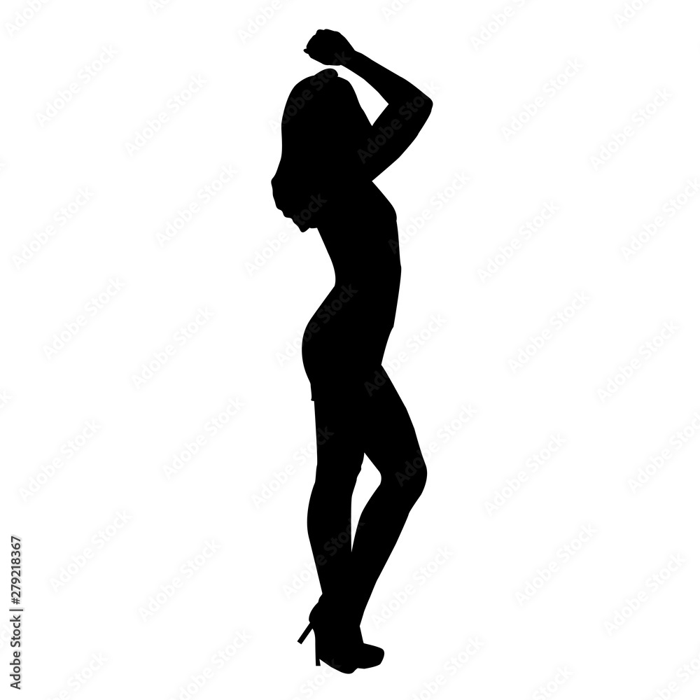 Vector black silhouette of a fashion woman isolated on white background