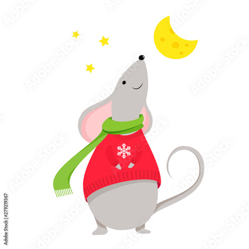 A little cute mouse or rat character chinese horoscope symbol of 2020 year. Vector illustration isolated on a white background.