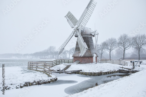 Dutch windmill in snow