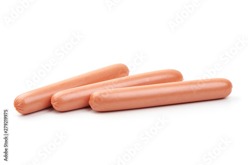 Boiled pork sausages, close-up, isolated on white background
