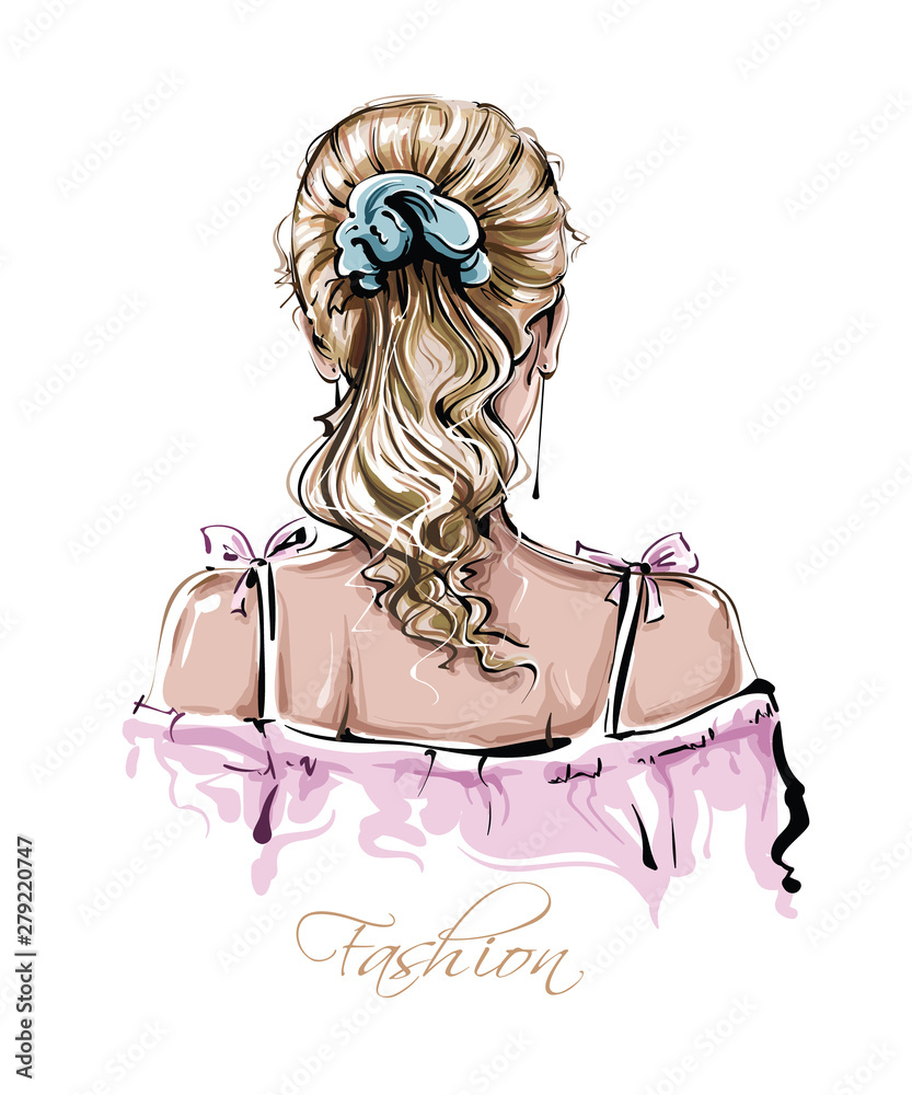 Hair Sketch. Woman Hairstyle Pencil Drawing. Female Long Or Short Haircut  Or Y Wig. Girls Beauty. Different Coiffure Stylish Models With Braid, Bun  And Ponytail. Vector Glamour Hairdo Set Royalty Free SVG,