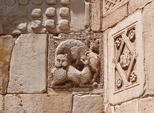 Ancient bas-relief at the Church of Agios Eleftherios in Athens, Greece photo