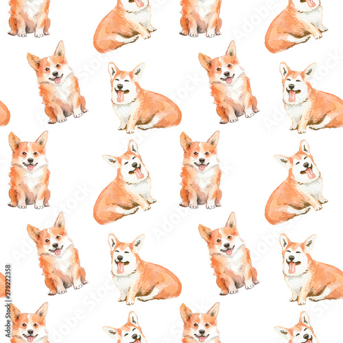 Corgi dog. Seamless pattern.
