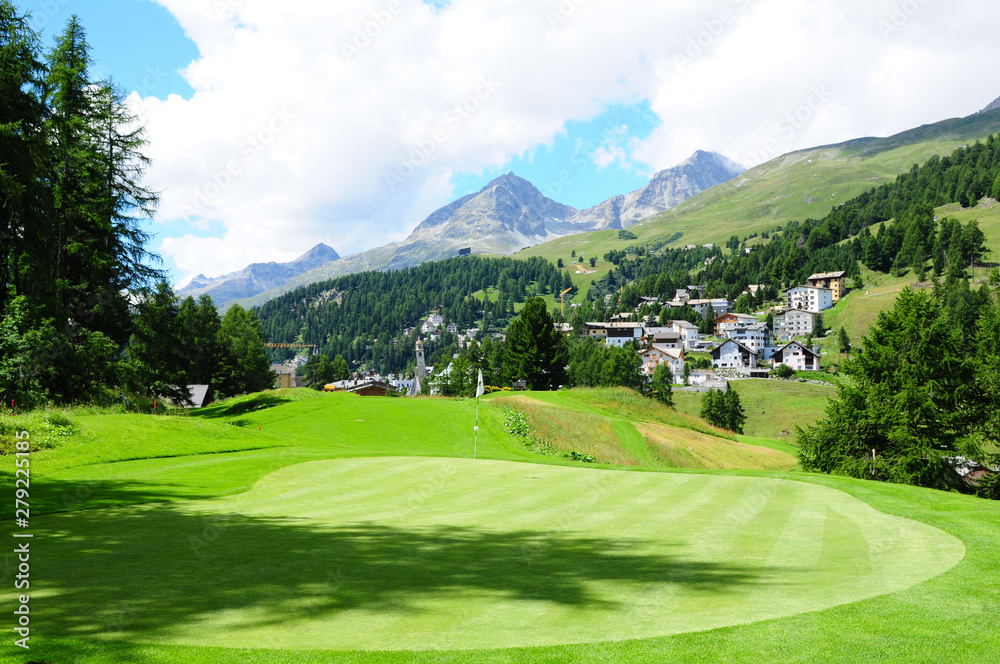 Swiss alps: The Kulm Hotel 9 holw golf course in St. Moritz