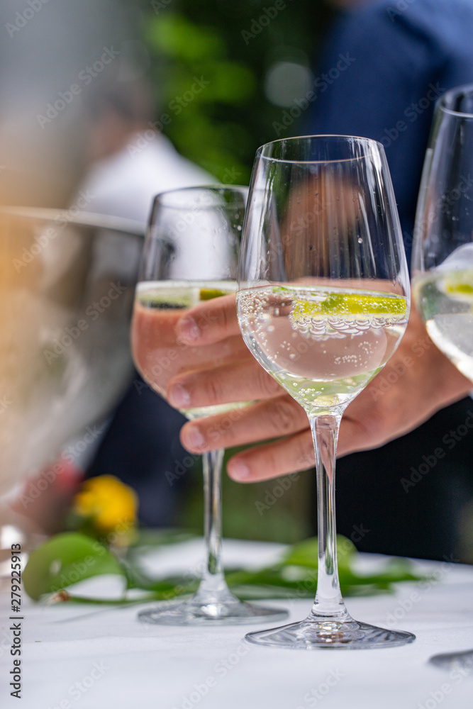 Close up of pouring in aperitif at an outdoor bar