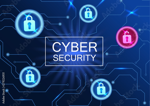 Cyber security concept poster. Anti-virus network, hacking attempt by a hacker. information privacy idea or yber data security. vector illustration.